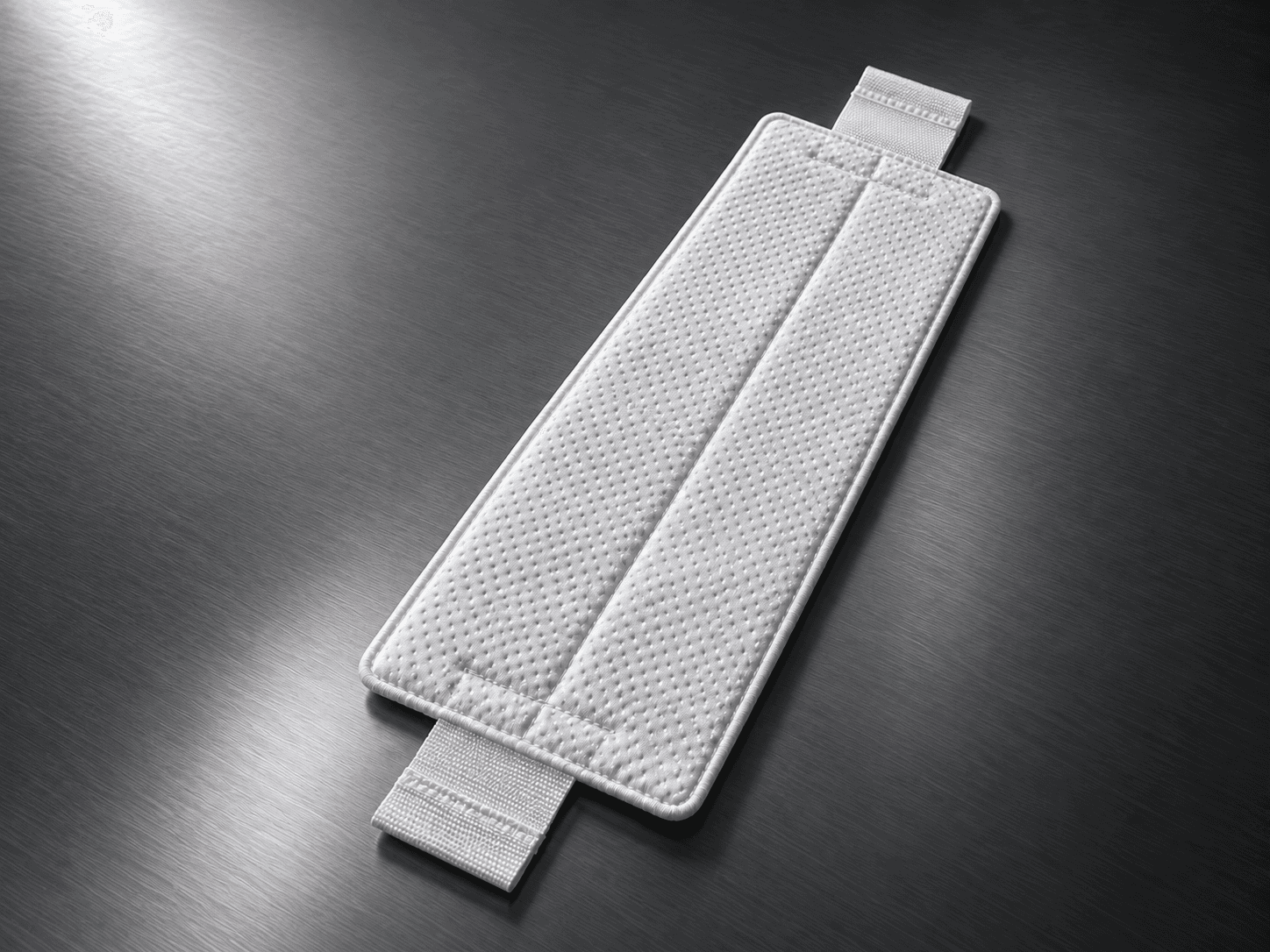High-density white microfiber cleanroom mop pad, angled product view