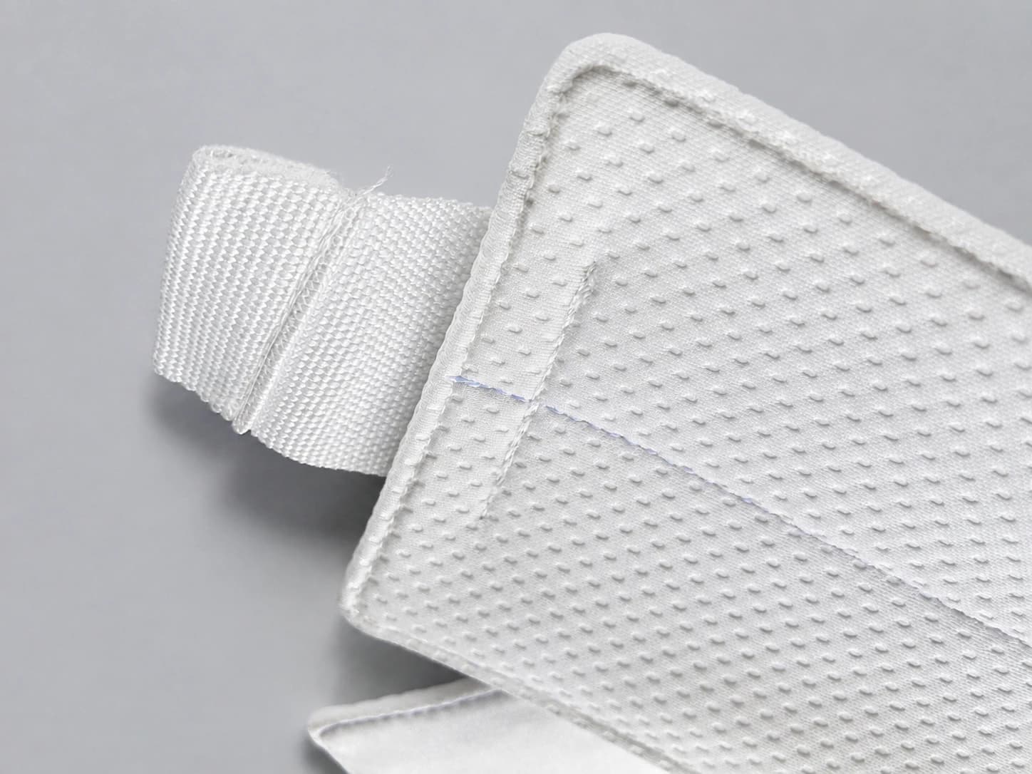 High-density white microfiber cleanroom mop pad, angled product view