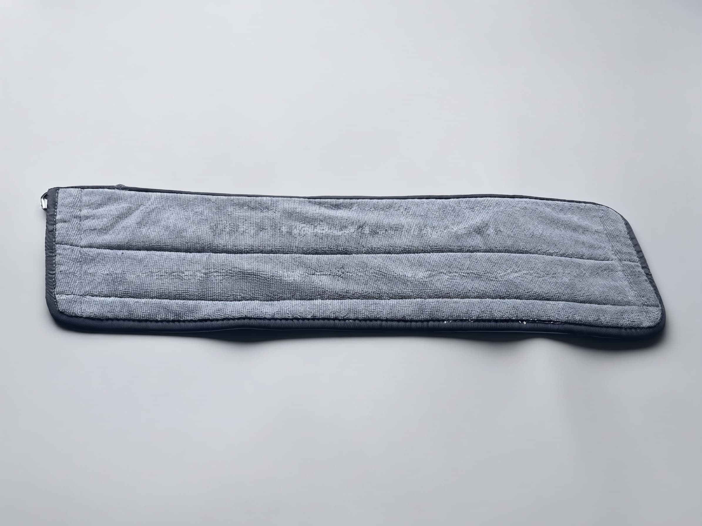 Reusable grey microfiber cleanroom mop pad, full cleaning-face view