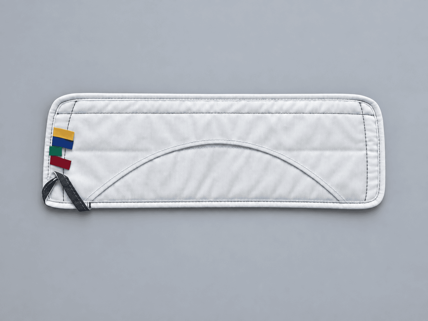 Reusable microfiber cleanroom mop cover, white backing and frame-interface straps
