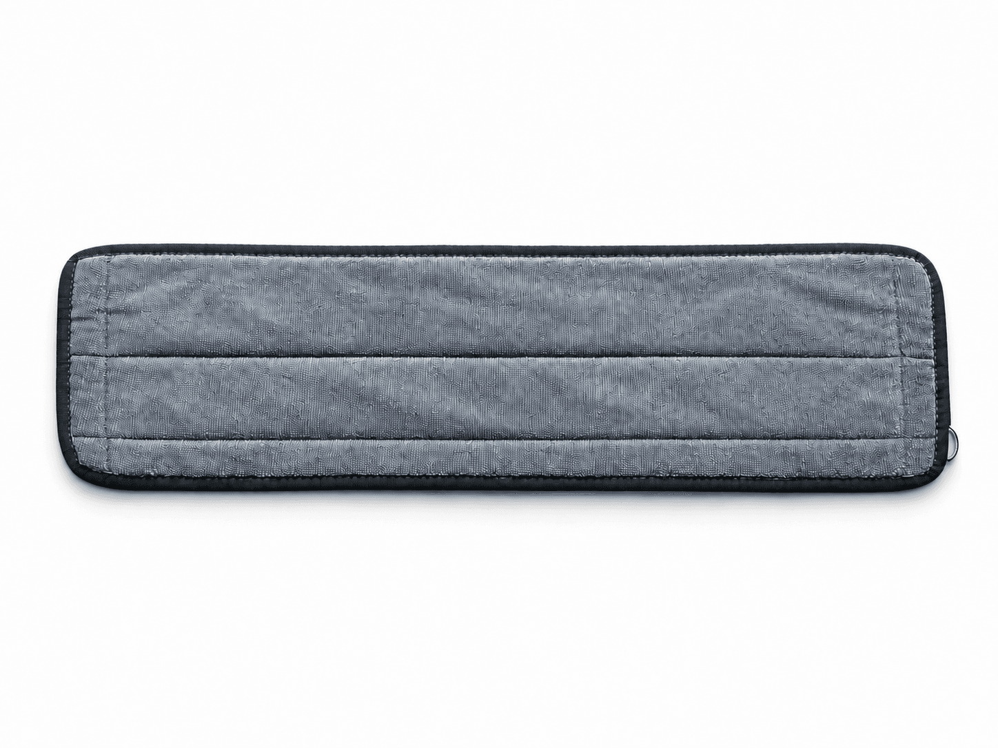 Reusable grey microfiber cleanroom mop cover, white-background front view