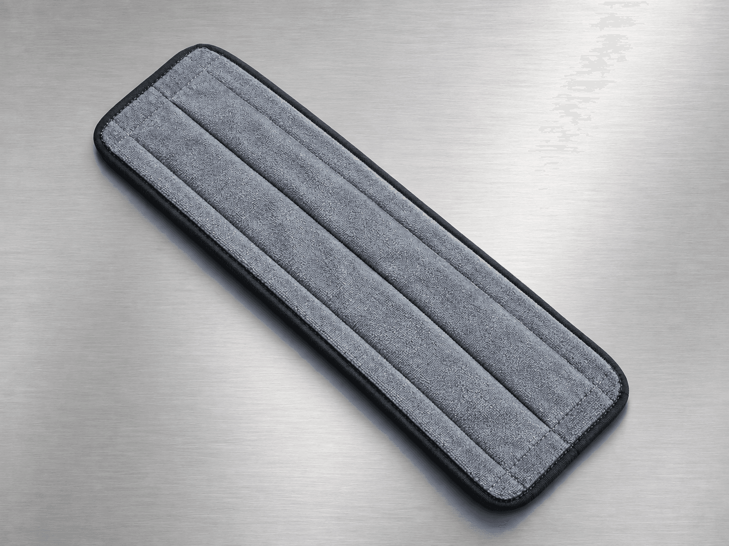 Reusable grey microfiber cleanroom mop cover, front cleaning-face view