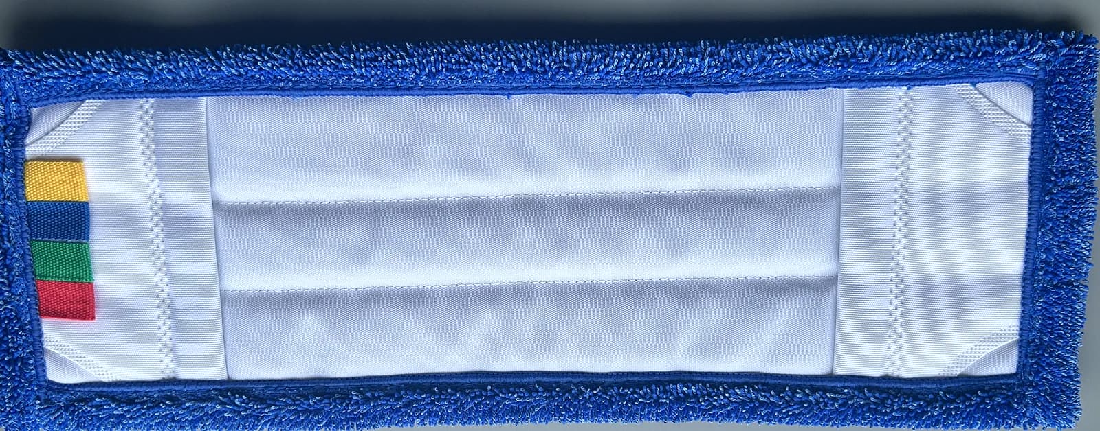 MIDPOSI reusable blue microfiber pocket mop head, backing and pocket view