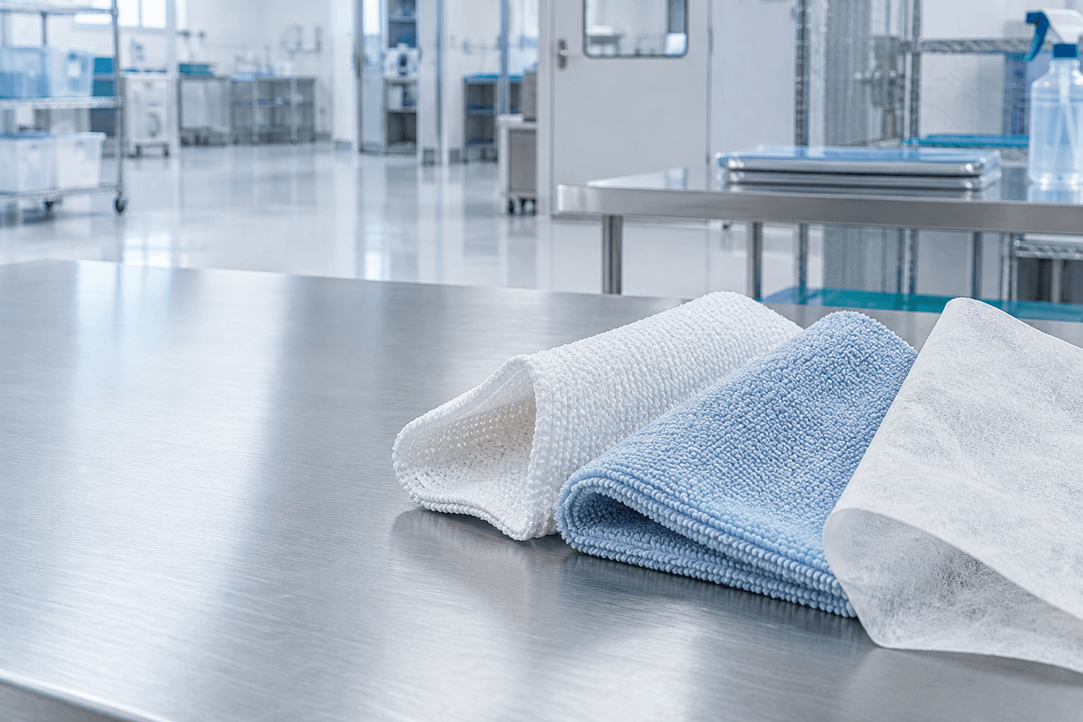 Cleanroom textile samples showing different material constructions
